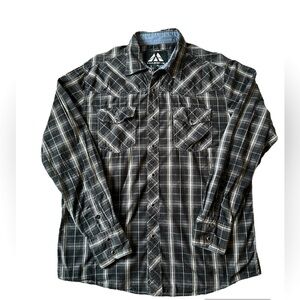 5/$25 Massive 100% cotton men’s black/white plaid pearl snap shirt size large